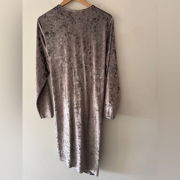 Club L London Silver Gray Velvet Shimmery Wrap Knot Mini Dress Long Sleeves - Picture 4 of 4